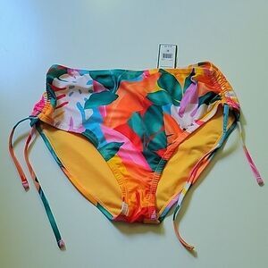 NEW BCBG PARIS XL CINCH SIDE TIE SEXY HAWAIIAN TROPICAL SWIM BOTTOMS X LARGE NWT
